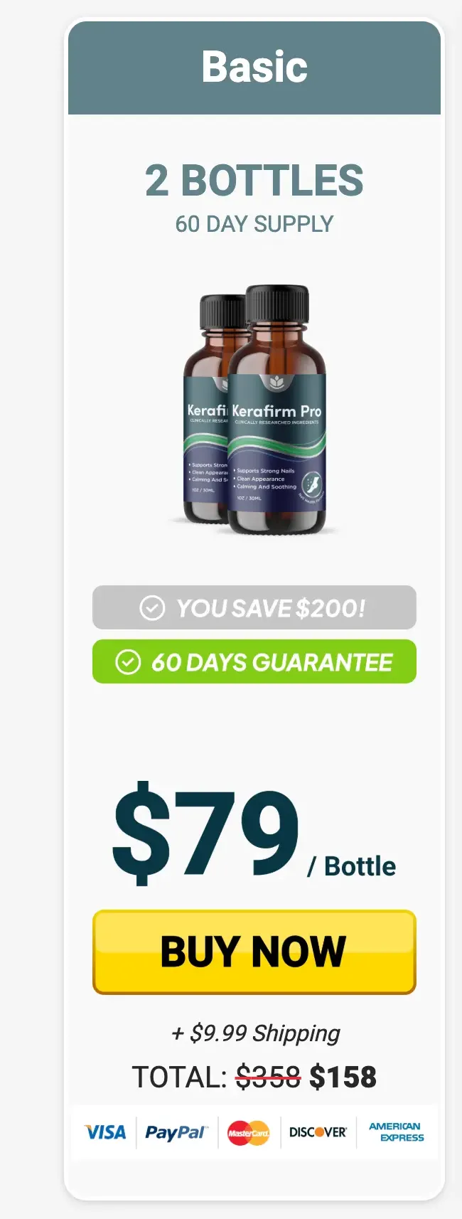 KeraFirm Pro 60-day starter supply, two bottles at $79 each