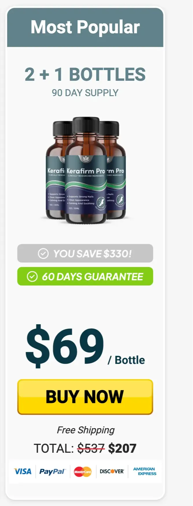 KeraFirm Pro 90-day most popular pack, three bottles at $69 each